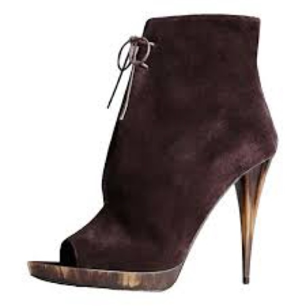 Authentic Burberry Suede Open Toe Ankle Boots Wood Heel EU 35.5